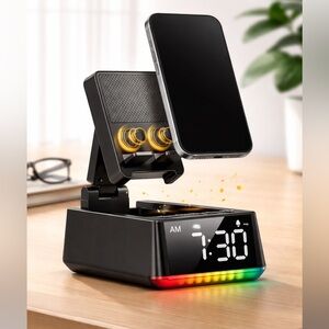 Bluetooth Multifunctional Speaker Alarm Clock Phone Stand NIB